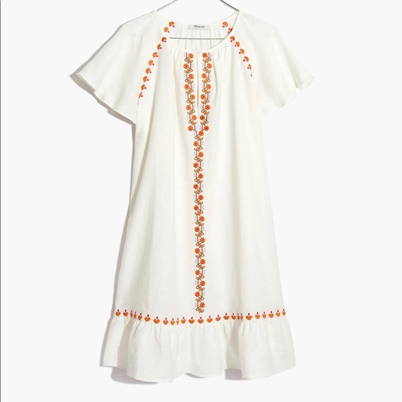 Madewell Raglan Embroidered Ruffle Mini Dress - Picture 1 of 4
